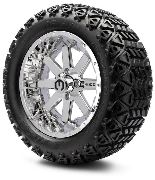 MODZ® 14" Assault Chrome Wheels & Off-Road Tires Combo (Arisun X-Trail All-Terrain 23x10-14)