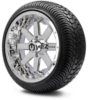 MODZ® 14" Assault Chrome Wheels & Street Tires Combo (Arisun Cruze 205/30-14)