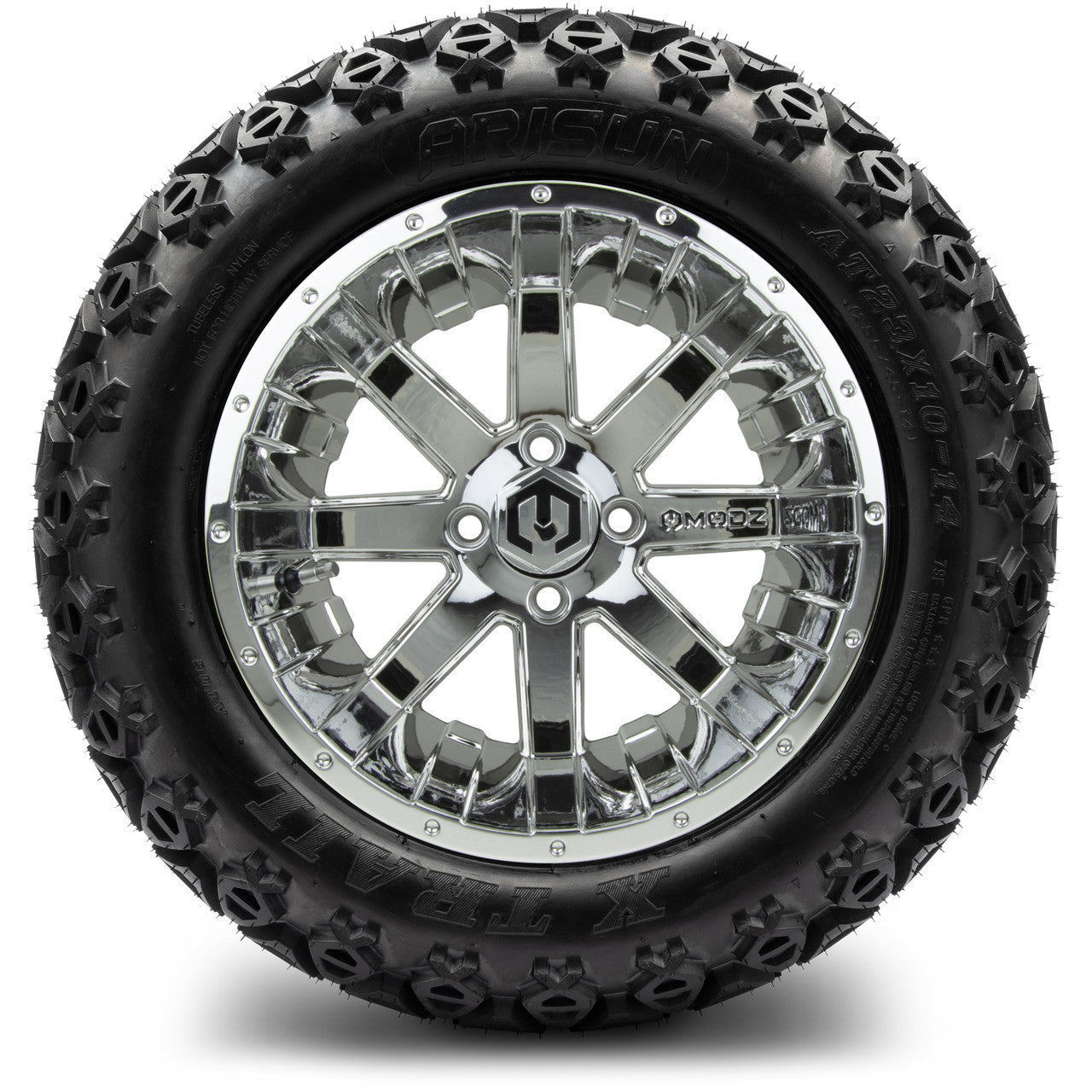 MODZ® 14" Assault Chrome Wheels & Off-Road Tires Combo (Arisun X-Trail All-Terrain 23x10-14)