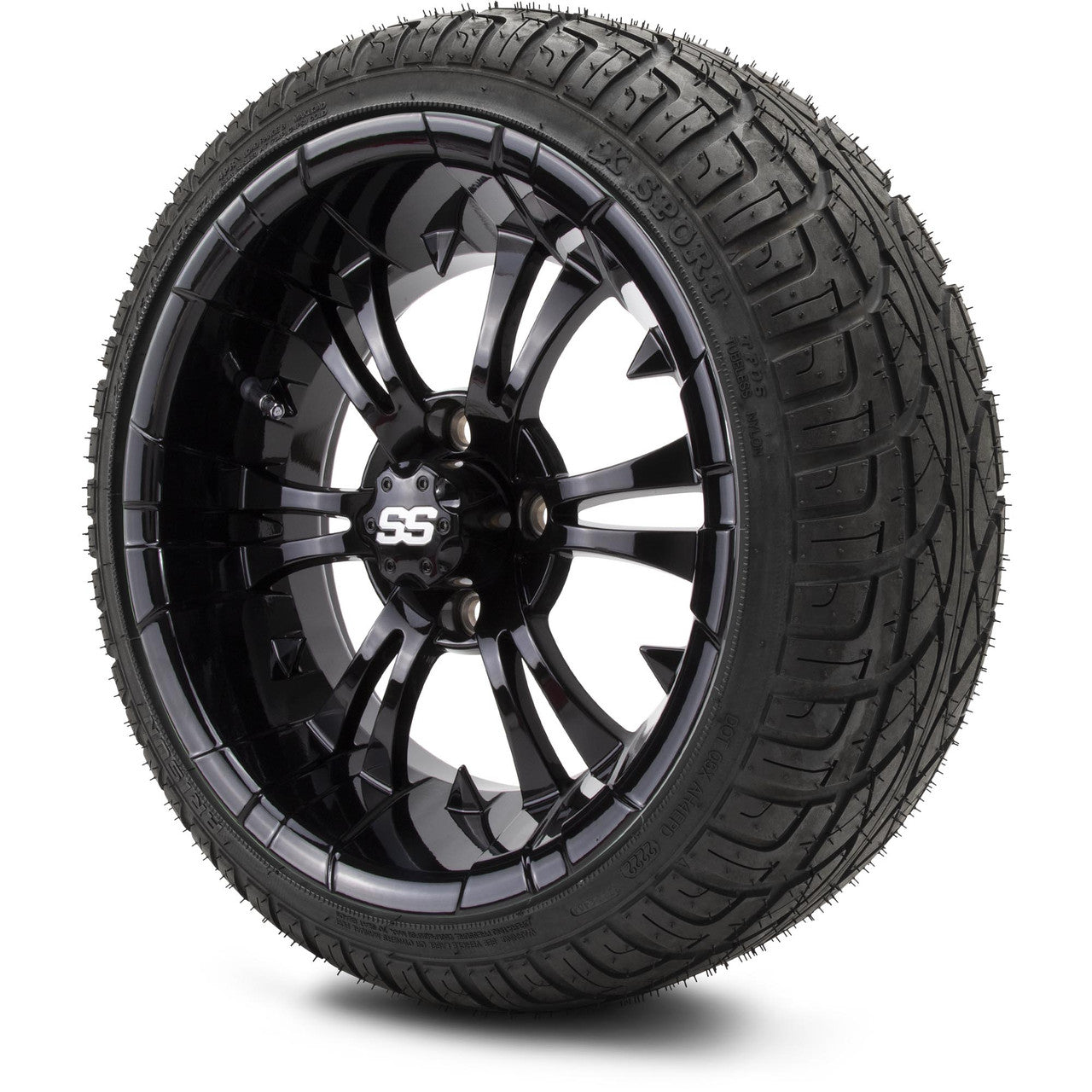 MODZ® 14" Vampire Glossy Black Wheels & Street Tires Combo (MODZ Street Fox Radial 205/40-14)