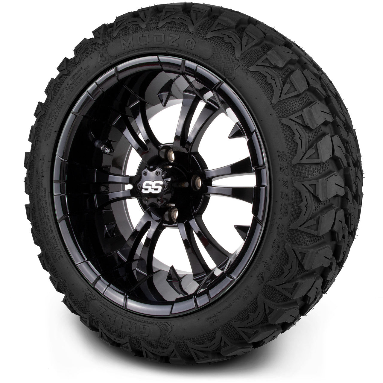 MODZ® 14" Vampire Glossy Black Wheels & Off-Road Tires Combo (Arisun X-Trail All-Terrain 23x10-14)