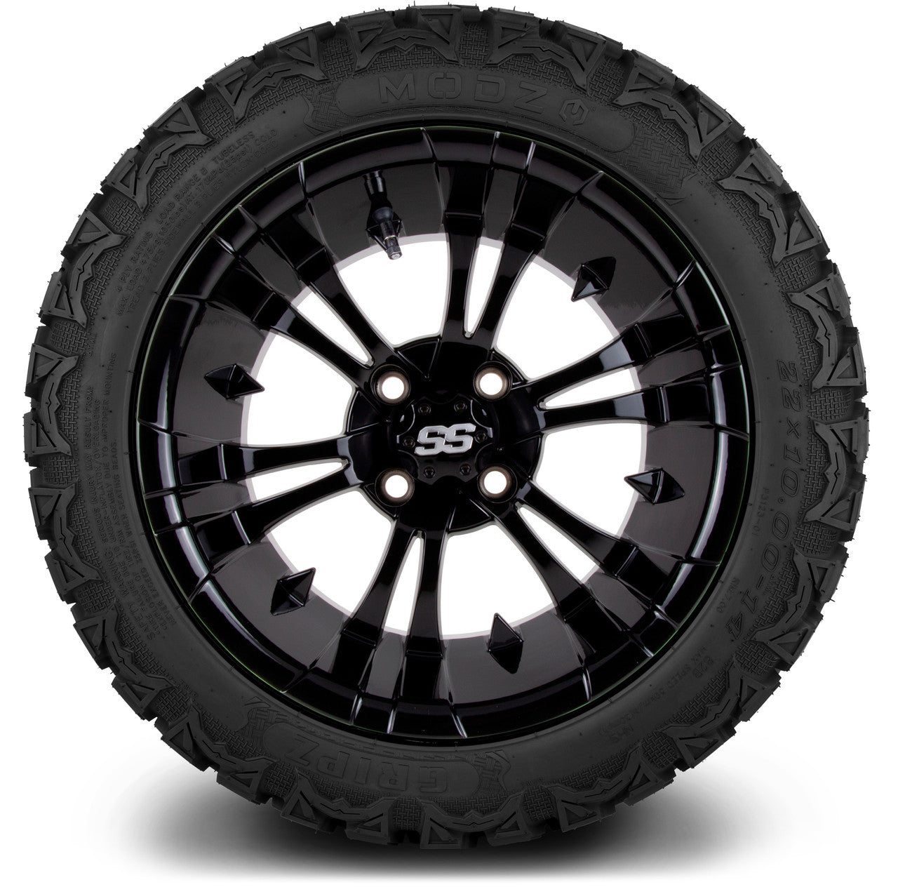 MODZ® 14" Vampire Glossy Black Wheels & Off-Road Tires Combo (Xcomp Gladiator 23-10-14 Radial)