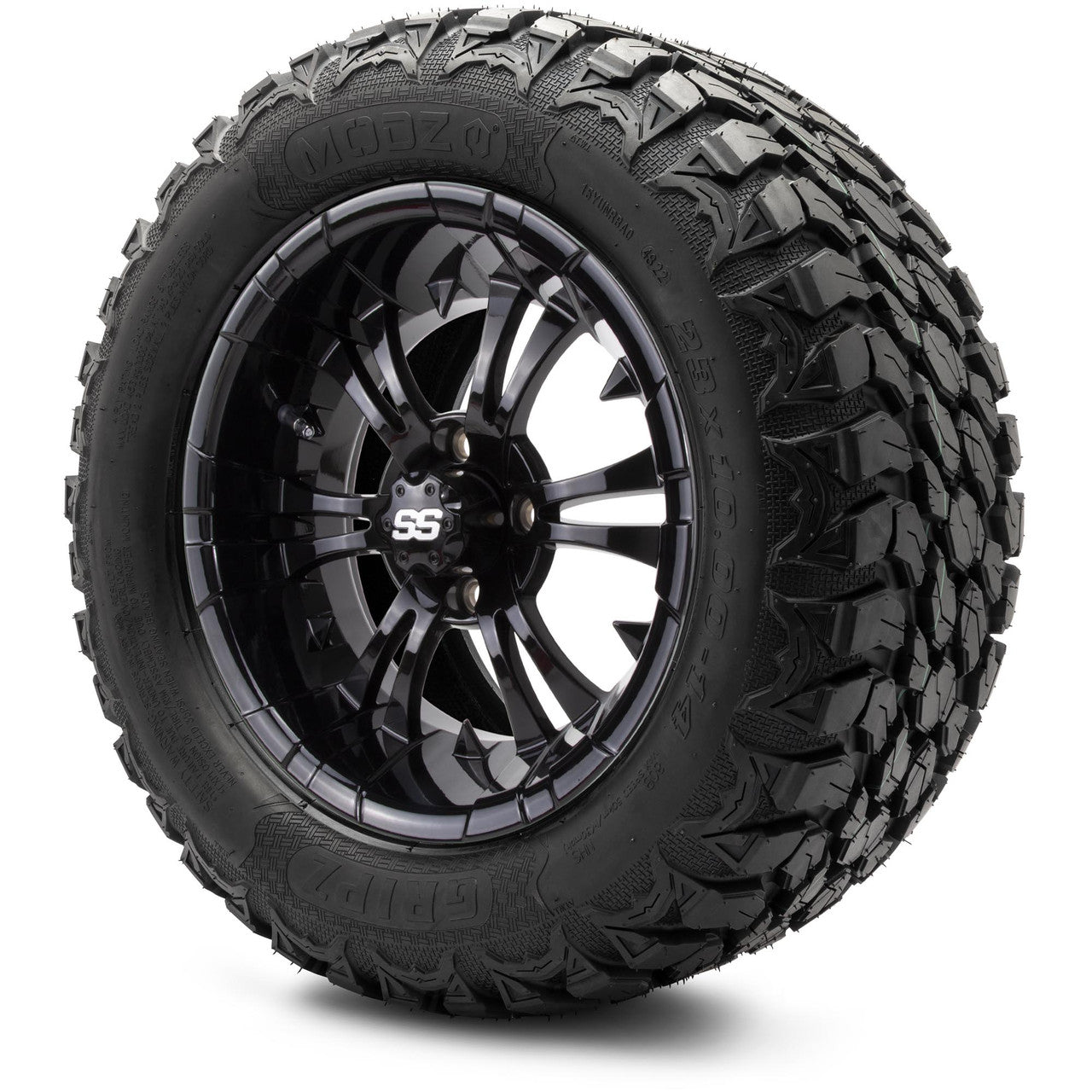 MODZ® 14" Vampire Glossy Black Wheels & Off-Road Tires Combo (Arisun X-Trail All-Terrain 23x10-14)