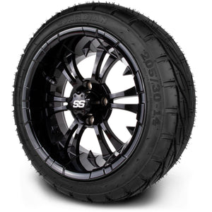 MODZ® 14" Vampire Glossy Black Wheels & Street Tires Combo (MODZ Guardian 205/30-14)