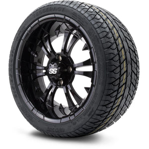 MODZ® 14" Vampire Glossy Black Wheels & Street Tires Combo (Odyssey Tesseract Steel Belted Radial 215/35-14)