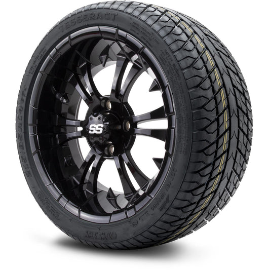 MODZ® 14" Vampire Glossy Black Wheels & Street Tires Combo (Odyssey Tesseract Steel Belted Radial 215/35-14)