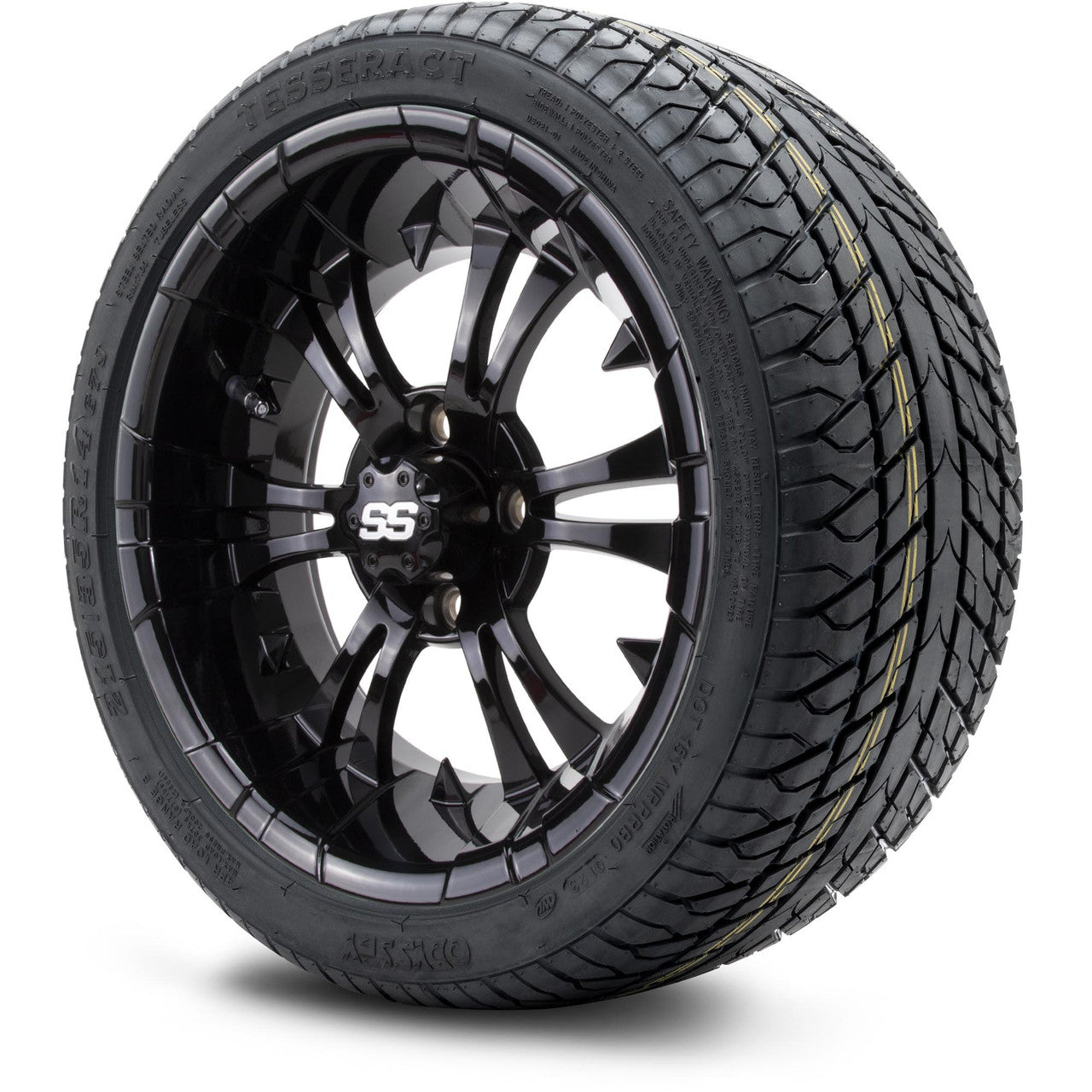 MODZ® 14" Vampire Glossy Black Wheels & Street Tires Combo (Odyssey Tesseract Steel Belted Radial 215/50-14)