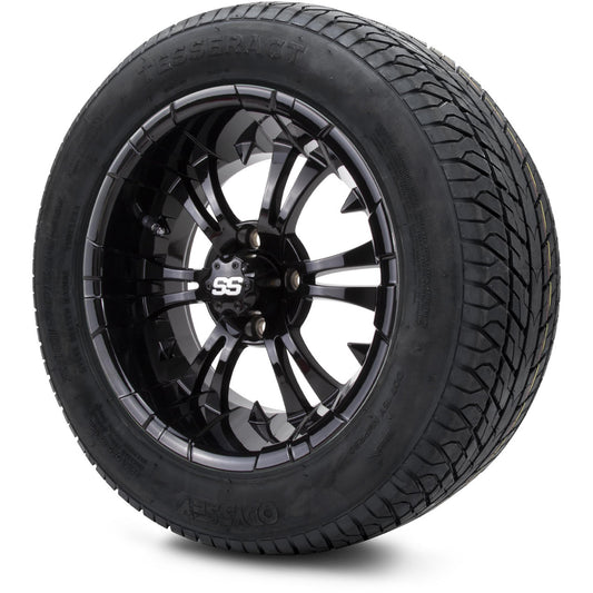 MODZ® 14" Vampire Glossy Black Wheels & Street Tires Combo (Odyssey Tesseract Steel Belted Radial 215/50-14)