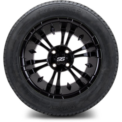 MODZ® 14" Vampire Glossy Black Wheels & Street Tires Combo (MODZ Street Fox Radial 205/40-14)