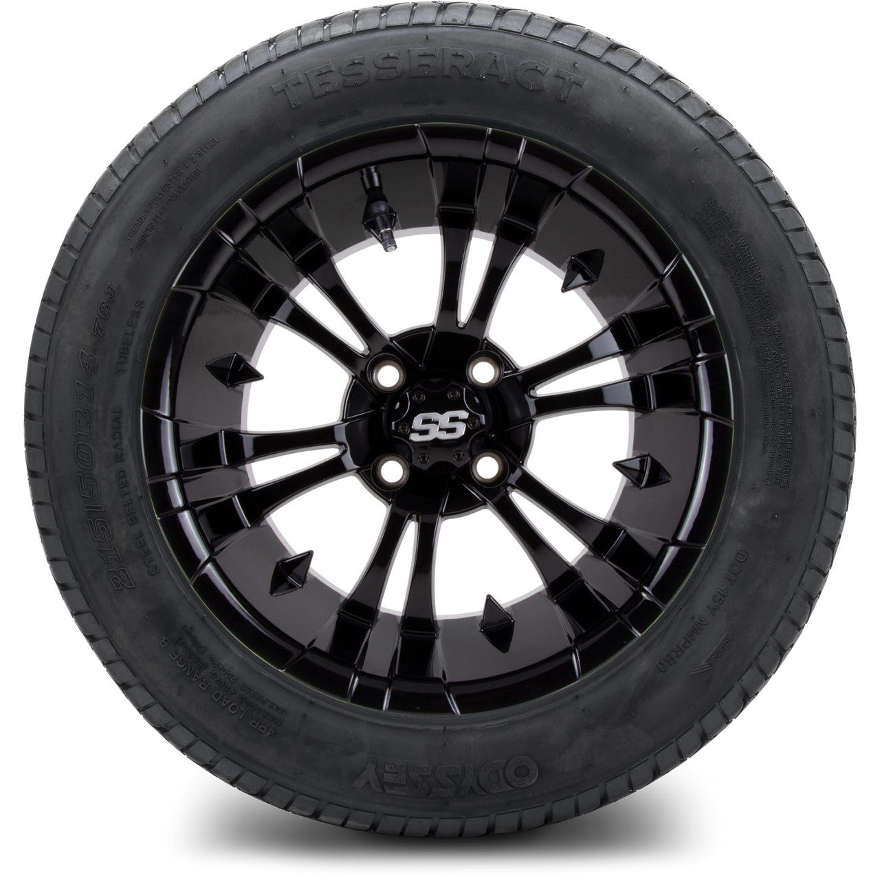 MODZ® 14" Vampire Glossy Black Wheels & Street Tires Combo (Odyssey Tesseract Steel Belted Radial 215/35-14)
