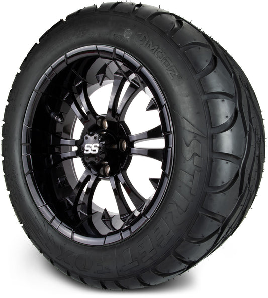 MODZ® 14" Vampire Glossy Black Wheels & Street Tires Combo (MODZ Street Fox Radial 23x10-14)