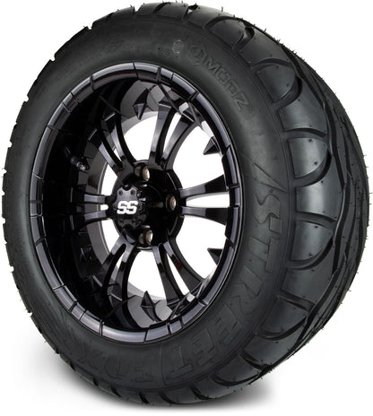MODZ® 14" Vampire Glossy Black Wheels & Street Tires Combo (MODZ Street Fox Radial 205/40-14)