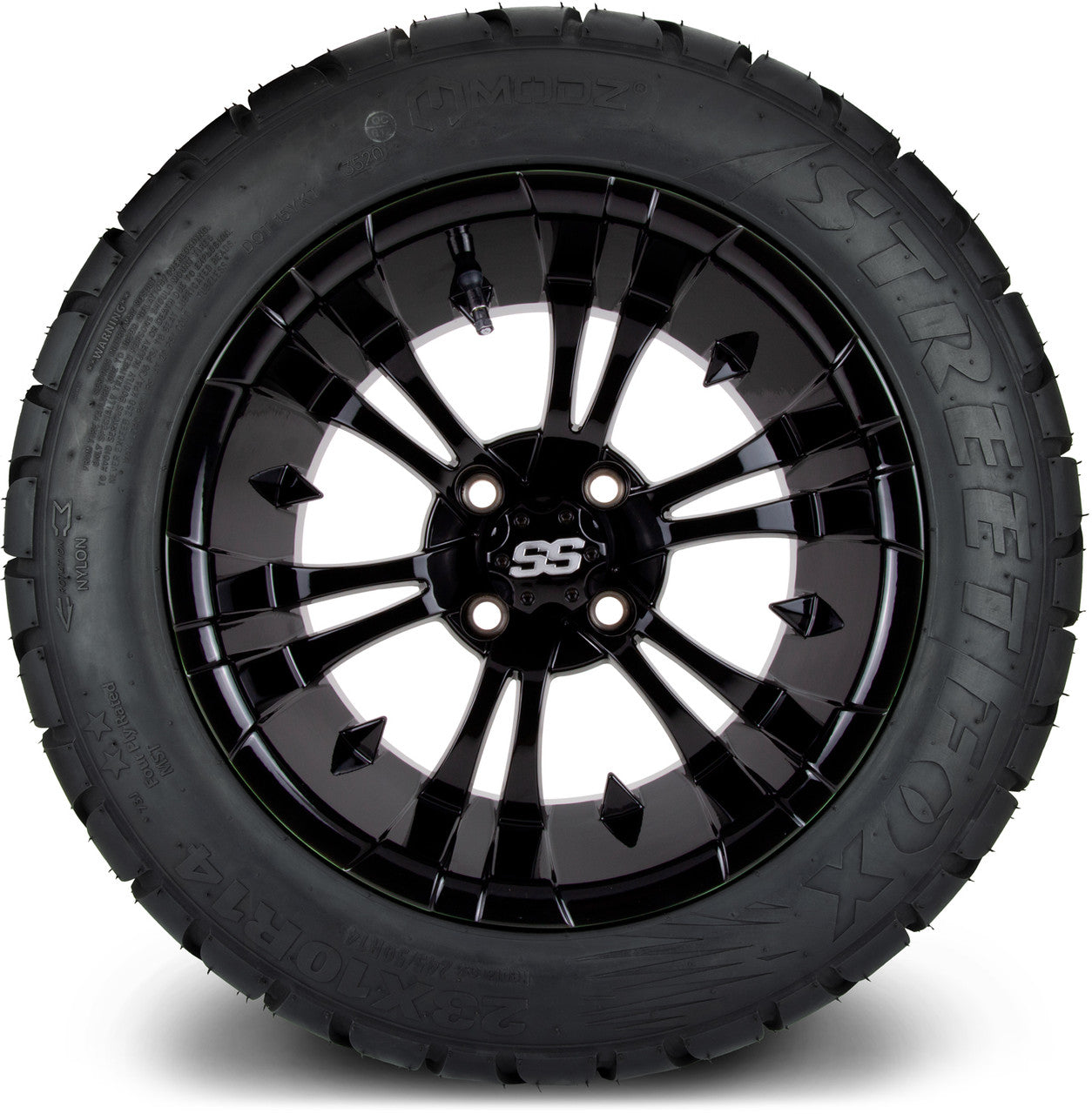 MODZ® 14" Vampire Glossy Black Wheels & Street Tires Combo (MODZ Street Fox Radial 23x10-14)