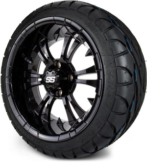 MODZ® 14" Vampire Glossy Black Wheels & Street Tires Combo (MODZ Street Fox Radial 205/40-14)
