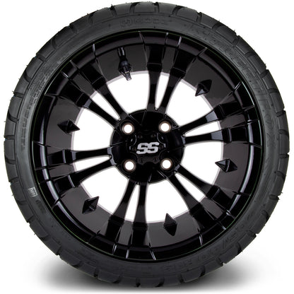MODZ® 14" Vampire Glossy Black Wheels & Street Tires Combo (Arisun Cruze 205/30-14)
