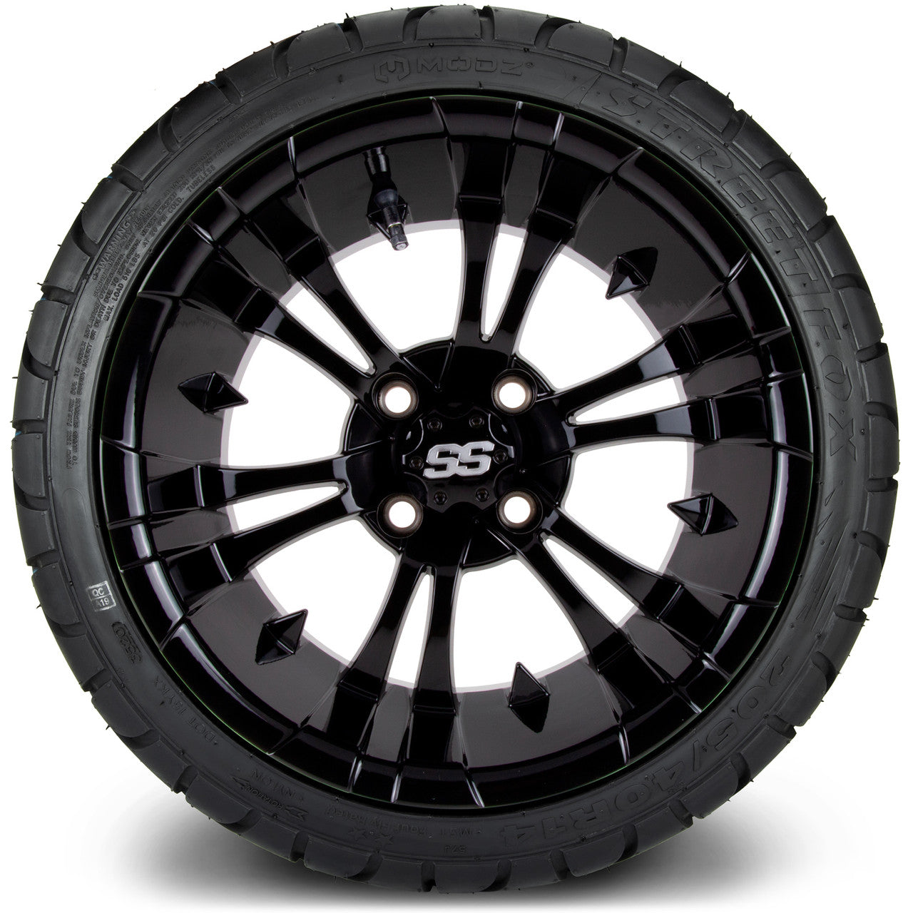 MODZ® 14" Vampire Glossy Black Wheels & Street Tires Combo (MODZ Street Fox Radial 23x10-14)