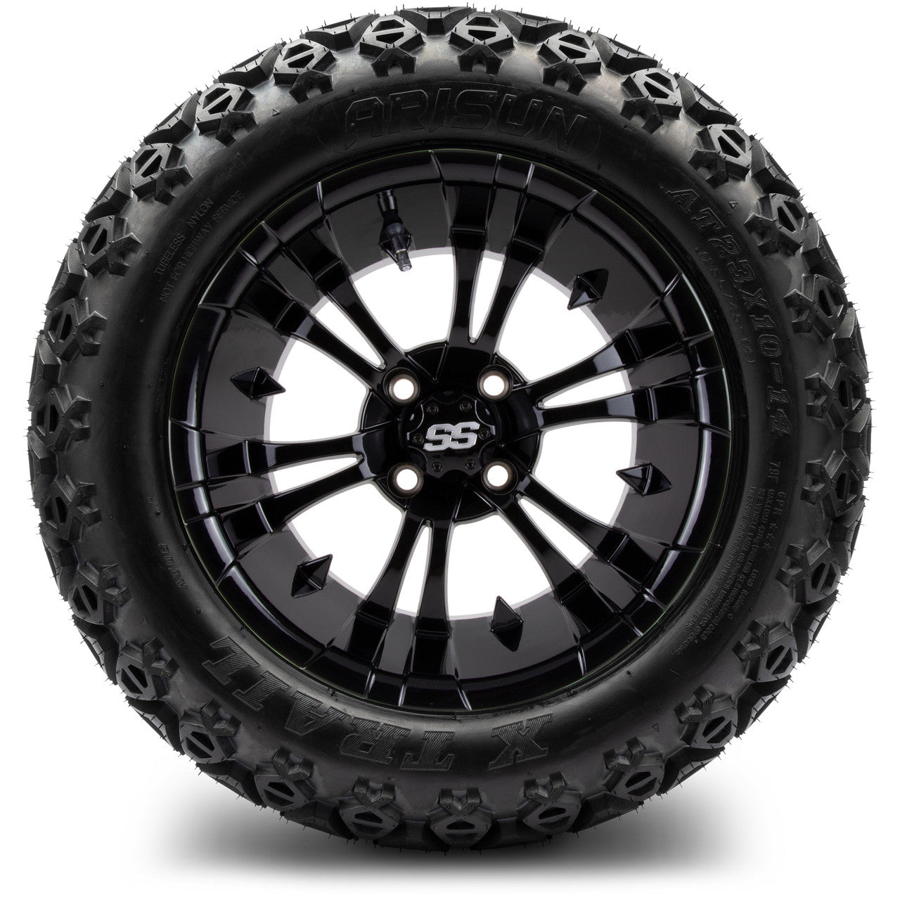 MODZ® 14" Vampire Glossy Black Wheels & Off-Road Tires Combo (Xcomp Gladiator 23-10-14 Radial)