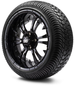 MODZ® 14" Vampire Glossy Black Wheels & Street Tires Combo (Arisun Cruze 205/30-14)