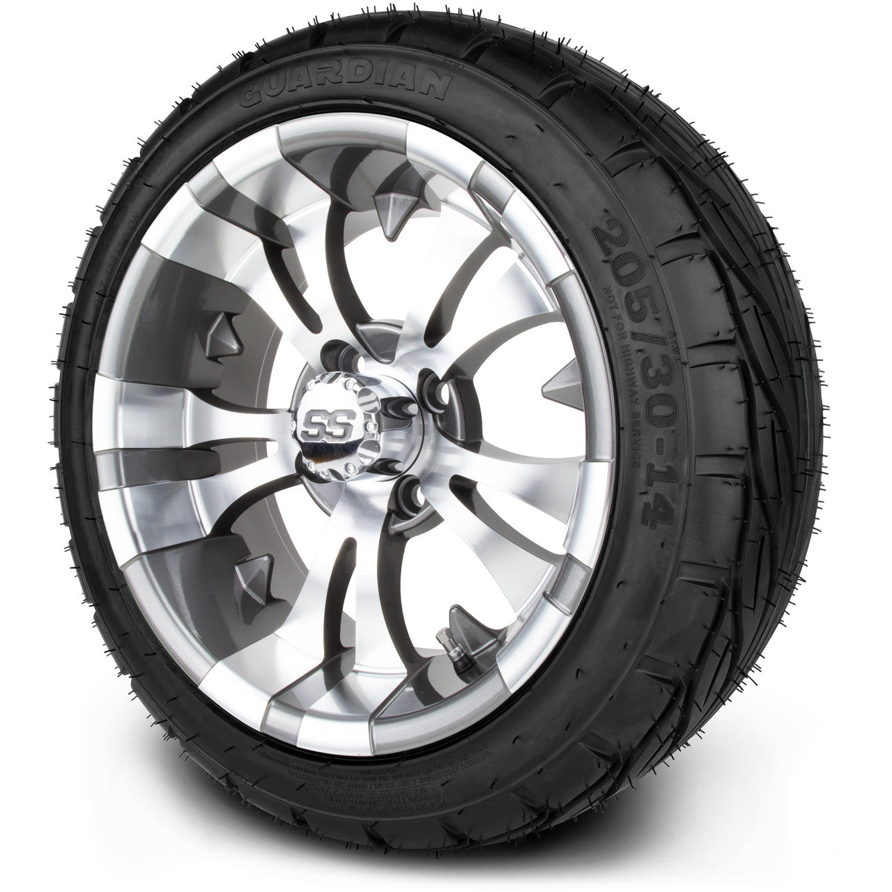 MODZ® 14" Vampire Gunmetal Wheels & Street Tires Combo (Odyssey Tesseract Steel Belted Radial 215/35-14)