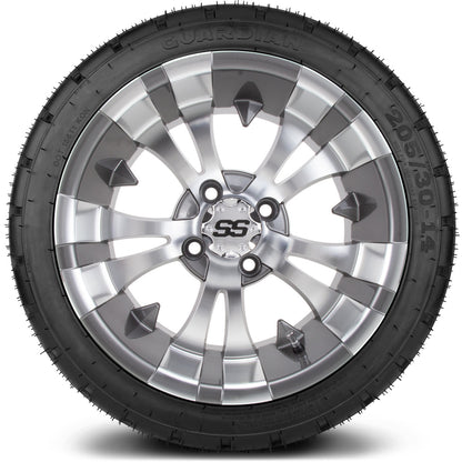 MODZ® 14" Vampire Gunmetal Wheels & Street Tires Combo (Odyssey Tesseract Steel Belted Radial 215/50-14)