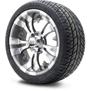 MODZ® 14" Vampire Gunmetal Wheels & Street Tires Combo (Odyssey Tesseract Steel Belted Radial 215/35-14)