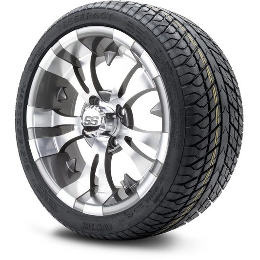 MODZ® 14" Vampire Gunmetal Wheels & Street Tires Combo (Odyssey Tesseract Steel Belted Radial 215/35-14)