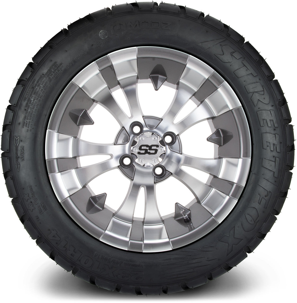 MODZ® 14" Vampire Gunmetal Wheels & Street Tires Combo (MODZ Street Fox Radial 205/40-14)