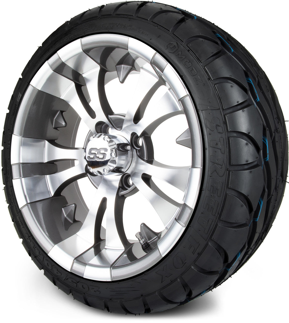 MODZ® 14" Vampire Gunmetal Wheels & Street Tires Combo (Odyssey Tesseract Steel Belted Radial 215/50-14)