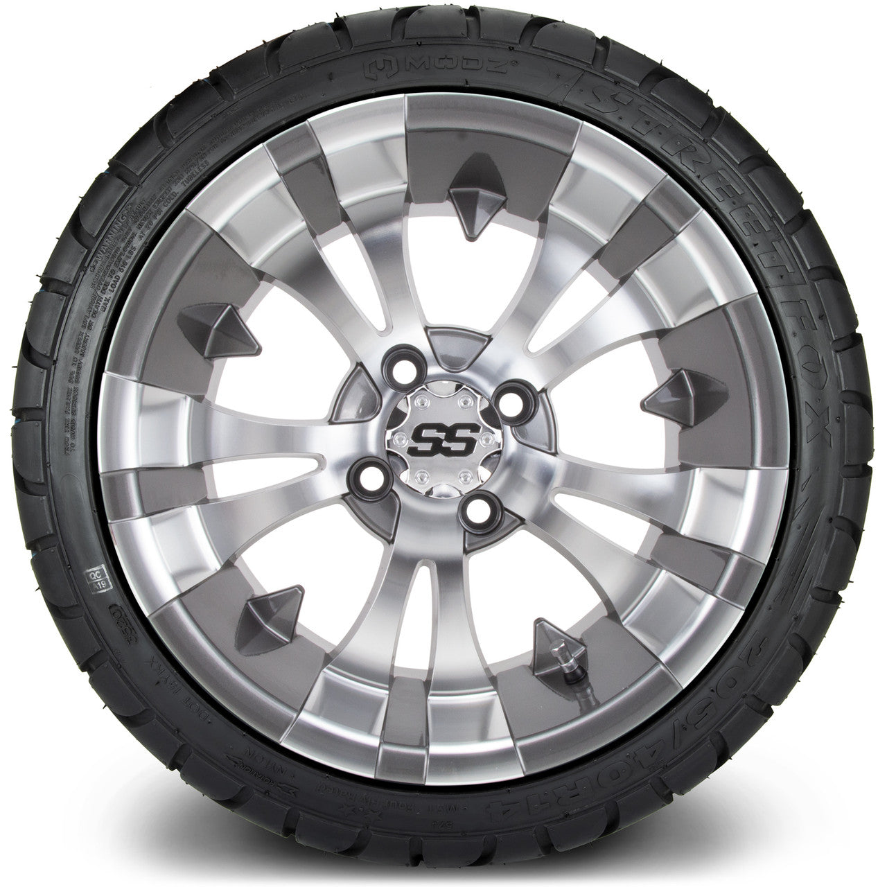 MODZ® 14" Vampire Gunmetal Wheels & Street Tires Combo (MODZ Street Fox Radial 205/40-14)