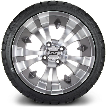MODZ® 14" Vampire Gunmetal Wheels & Street Tires Combo (Odyssey Tesseract Steel Belted Radial 215/35-14)