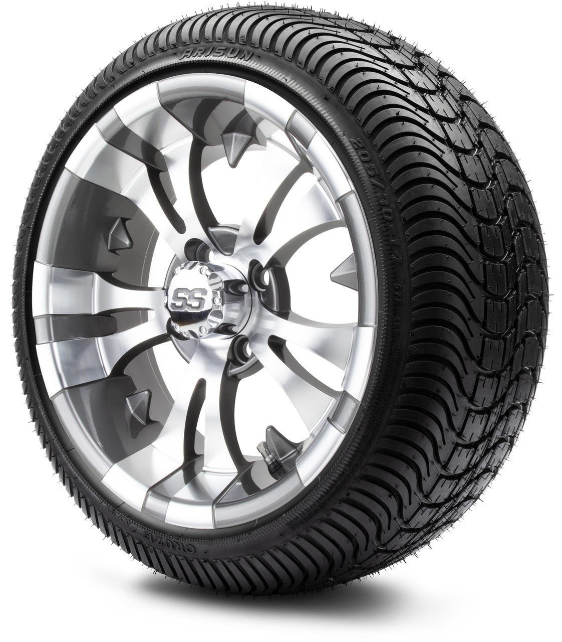MODZ® 14" Vampire Gunmetal Wheels & Street Tires Combo (Odyssey Tesseract Steel Belted Radial 215/35-14)