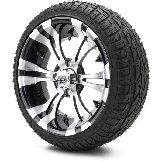 MODZ® 14" Vampire Machined Black Wheels & Street Tires Combo (Arisun X-Sport 205/30-14)