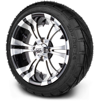 MODZ® 14" Vampire Machined Black Wheels & Street Tires Combo (MODZ Guardian 205/30-14)