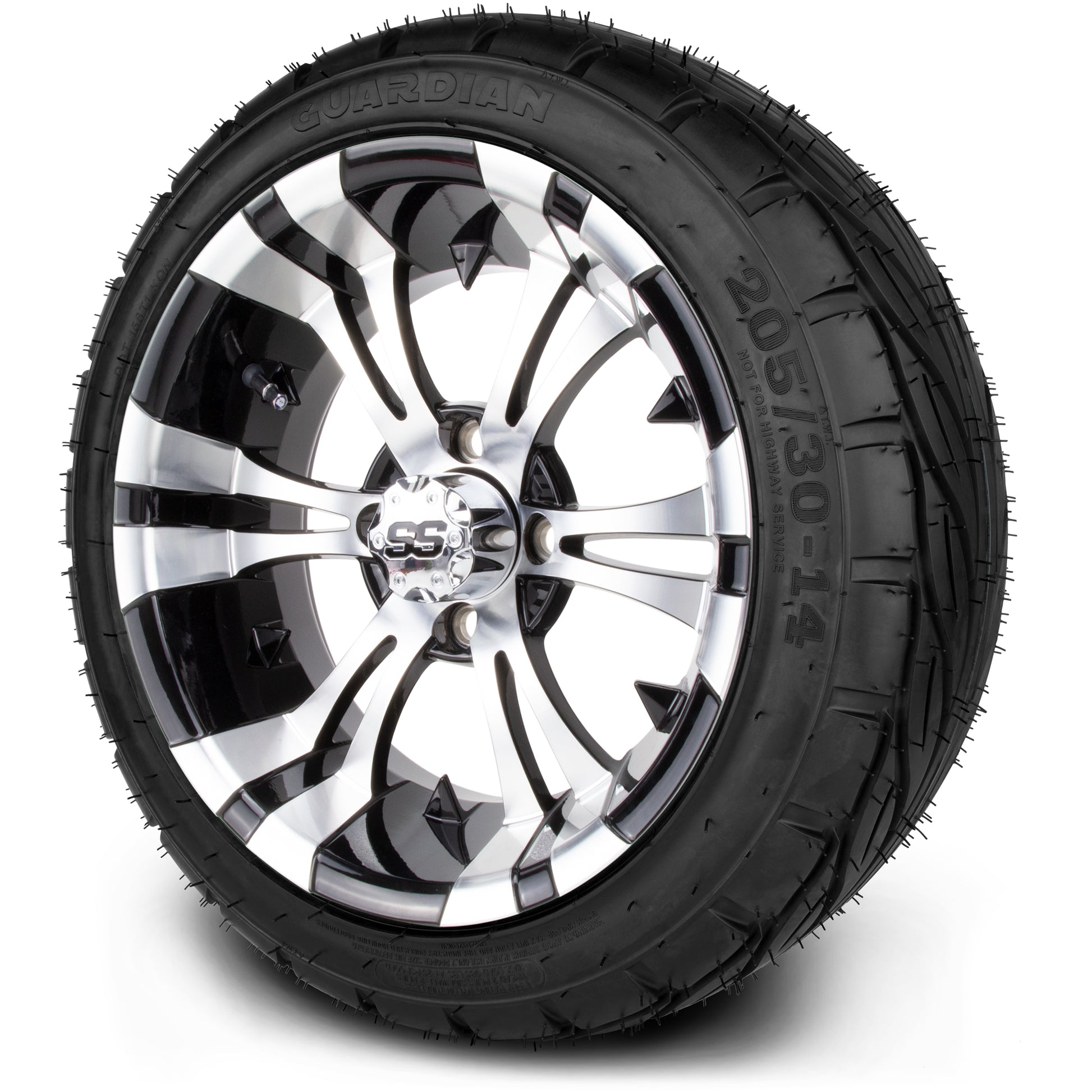 MODZ® 14" Vampire Machined Black Wheels & Street Tires Combo (Arisun Cruze 205/30-14)