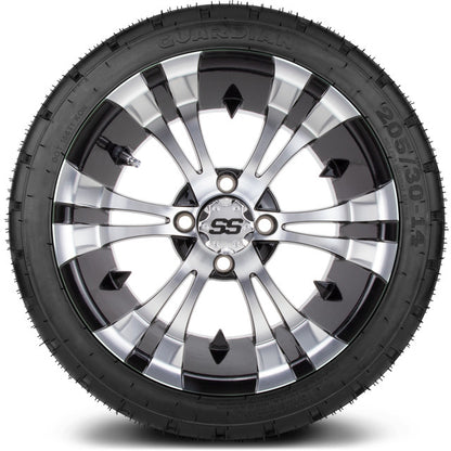 MODZ® 14" Vampire Machined Black Wheels & Street Tires Combo (MODZ Guardian 205/30-14)