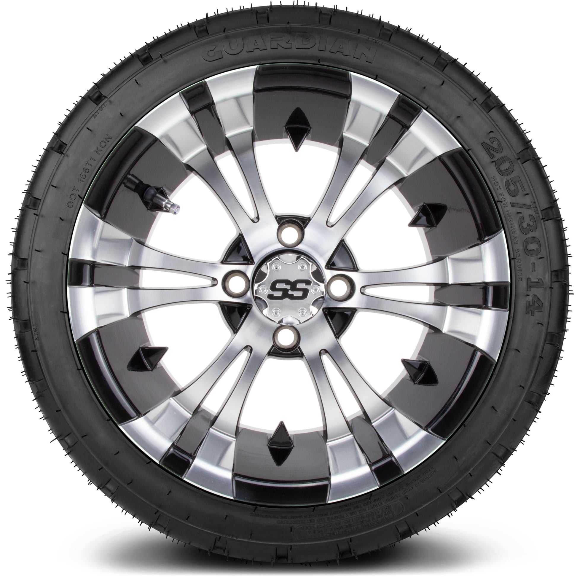 MODZ® 14" Vampire Machined Black Wheels & Street Tires Combo (Arisun Cruze 205/30-14)