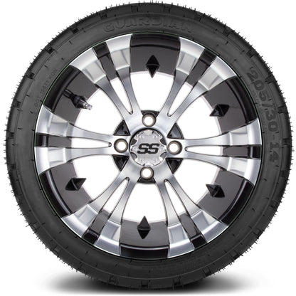 MODZ® 14" Vampire Machined Black Wheels & Street Tires Combo (Arisun Cruze 205/30-14)