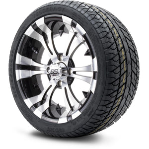 MODZ® 14" Vampire Machined Black Wheels & Street Tires Combo (Odyssey Tesseract Steel Belted Radial 215/35-14)