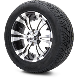 MODZ® 14" Vampire Machined Black Wheels & Street Tires Combo (Odyssey Tesseract Steel Belted Radial 215/50-14)