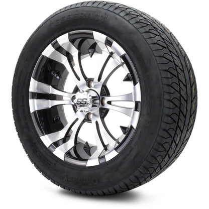 MODZ® 14" Vampire Machined Black Wheels & Street Tires Combo (Odyssey Tesseract Steel Belted Radial 215/50-14)