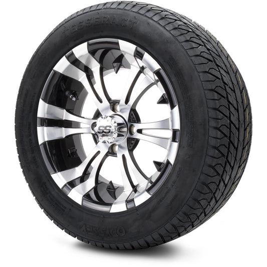 MODZ® 14" Vampire Machined Black Wheels & Street Tires Combo (Odyssey Tesseract Steel Belted Radial 215/50-14)