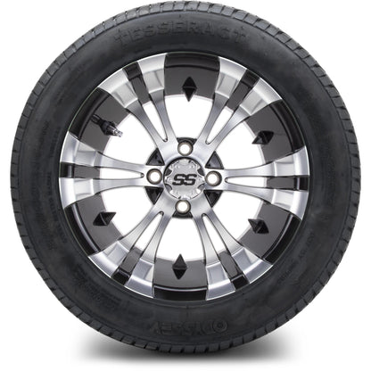 MODZ® 14" Vampire Machined Black Wheels & Street Tires Combo (Odyssey Tesseract Steel Belted Radial 215/50-14)