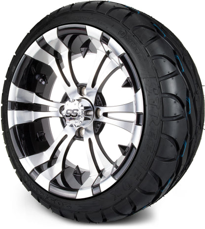 MODZ® 14" Vampire Machined Black Wheels & Street Tires Combo (MODZ Street Fox Radial 205/40-14)