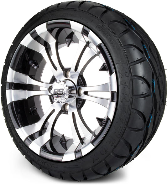 MODZ® 14" Vampire Machined Black Wheels & Street Tires Combo (MODZ Street Fox Radial 205/40-14)