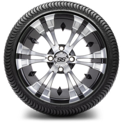 MODZ® 14" Vampire Machined Black Wheels & Street Tires Combo (Arisun Cruze 205/30-14)