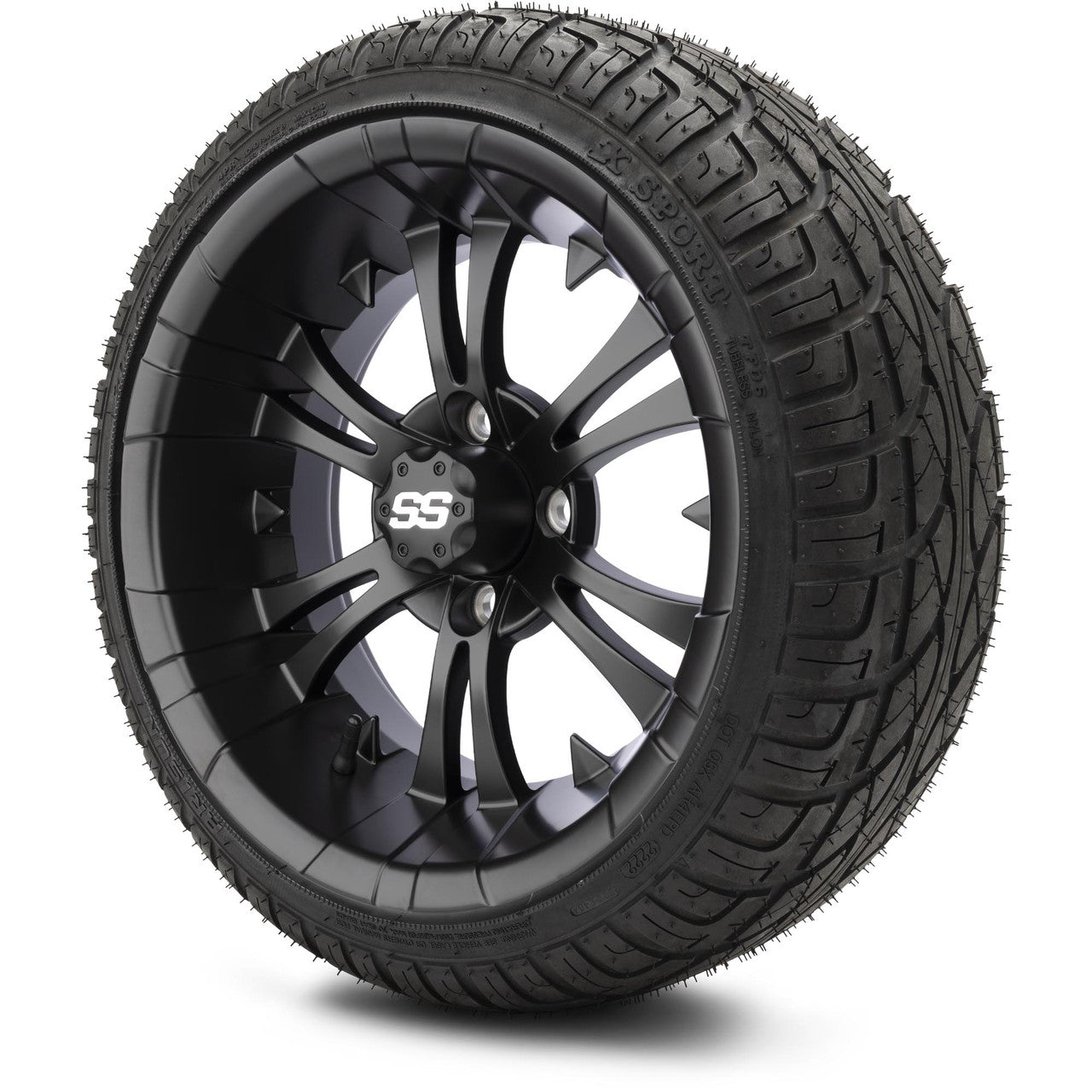 MODZ® 14" Vampire Matte Black Wheels & Street Tires Combo (Odyssey Tesseract Steel Belted Radial 215/50-14)