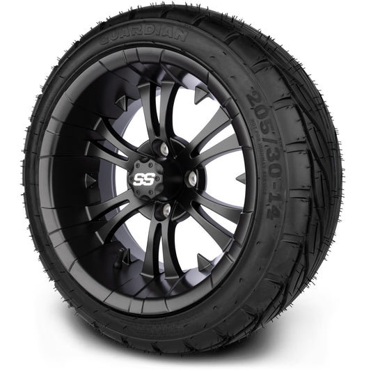 MODZ® 14" Vampire Matte Black Wheels & Street Tires Combo (MODZ Guardian 205/30-14)