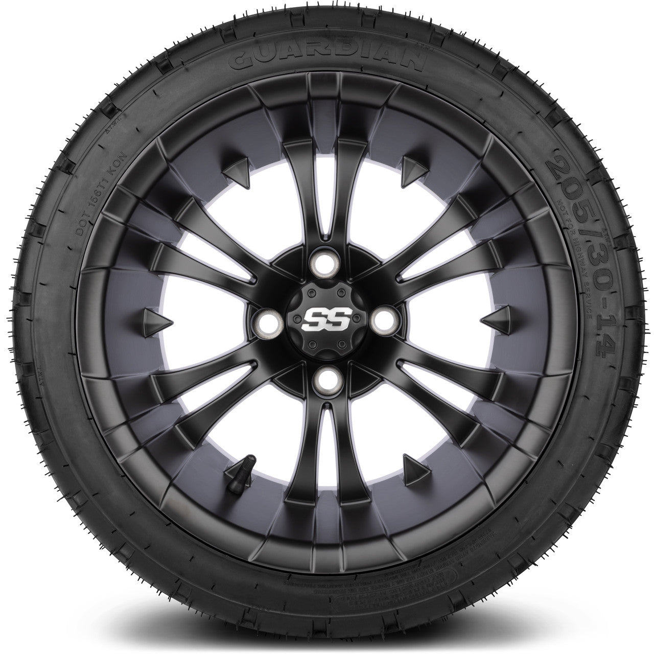 MODZ® 14" Vampire Matte Black Wheels & Street Tires Combo (Arisun Cruze 205/30-14)