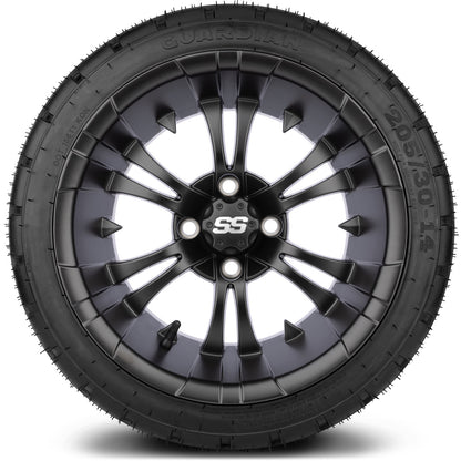 MODZ® 14" Vampire Matte Black Wheels & Street Tires Combo (Arisun Cruze 205/30-14)