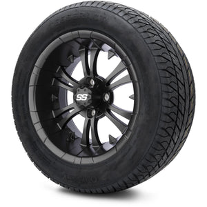 MODZ® 14" Vampire Matte Black Wheels & Street Tires Combo (Odyssey Tesseract Steel Belted Radial 215/50-14)